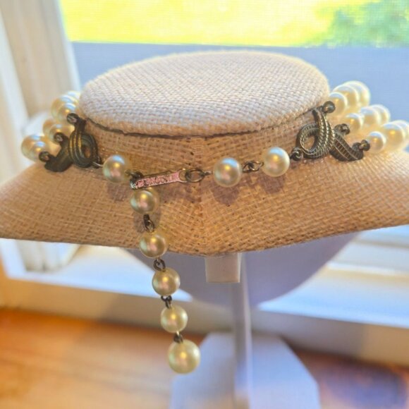 Vintage Laguna Necklace Faux Pearl & Aurora borealis crystal 3 strand choker - Picture 6 of 8